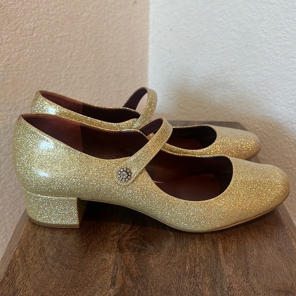 Marc Jacobs Women's Lexi Gold Glittered Patent Leather Mary Jane Shoes 8.5 - Picture 5 of 14